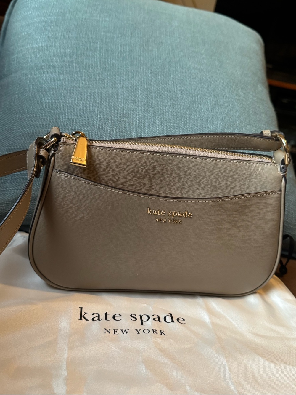Kate Spade Taupe/Beige Leather Crossbody with Gold Hardware